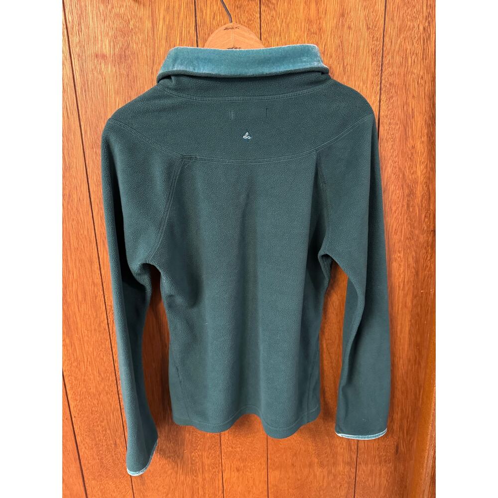 PrAna Women's Green Cozy Pullover Fleece Top Velour Collar Trim size medium - Picture 2 of 3